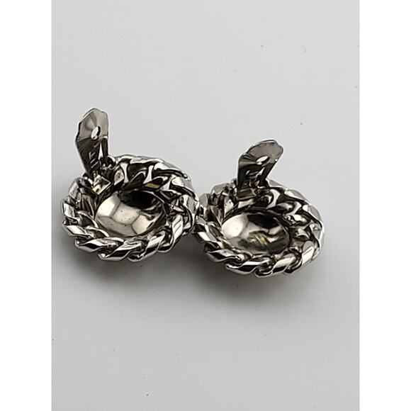 Vintage Bergere Silver Tone Clip On Earrings 1" Rope Wreath Design - Picture 4 of 5